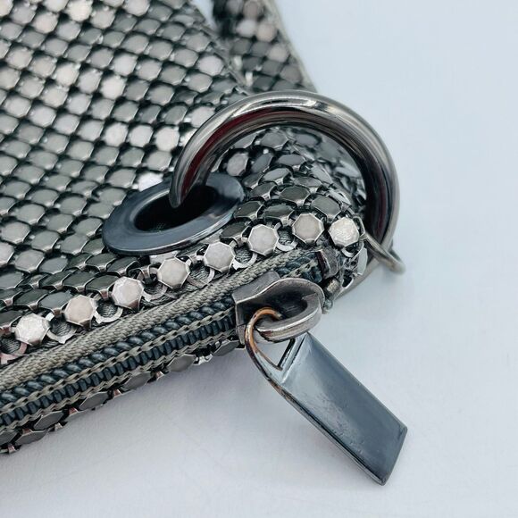 Metal Mesh Charcoal Clutch Wristlet Purse Cosmetic Phone Bag Prom Date Night - Picture 7 of 7